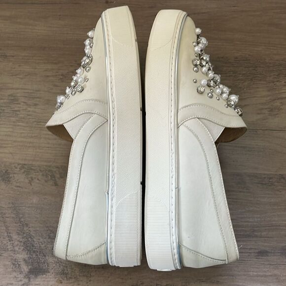 Stuart Weitzman Womens Pearl Crystal Slip-On Leather Platform Sneakers Sz 6.5 - Picture 9 of 11